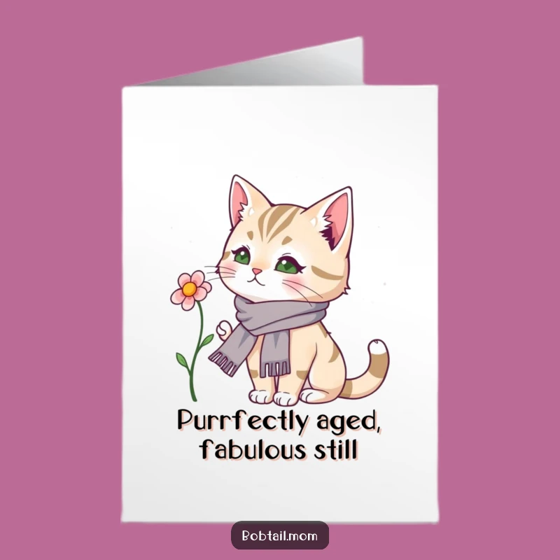 Free Printable Birthday Card: Funny Bobtail Cat Scarf Gift - Downloadable Art!