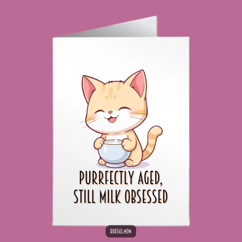 Free Printable Birthday Card: Hilarious Bobtail Cat Milk Balance, Funny Downloadable Gift