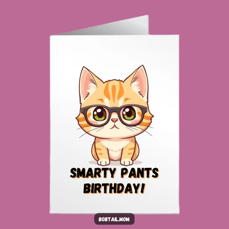 Smart Bobtail Cat Birthday Card Free Printable: Curious Glasses, Funny Downloadable Gift