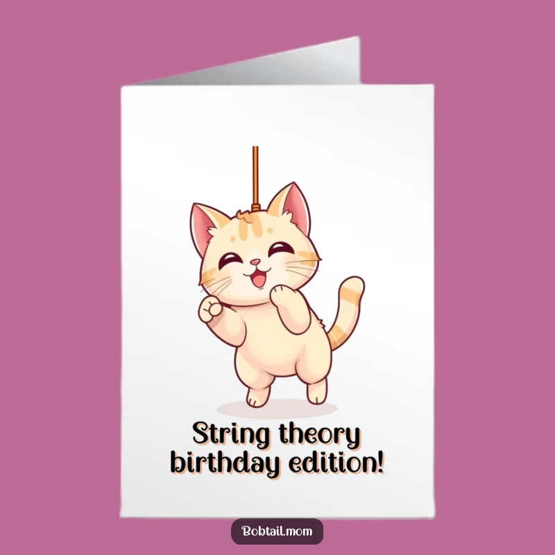 Free Printable Funny Birthday Card: Kawaii Bobtail Cat Pouncing - Hilarious Downloadable Gift!