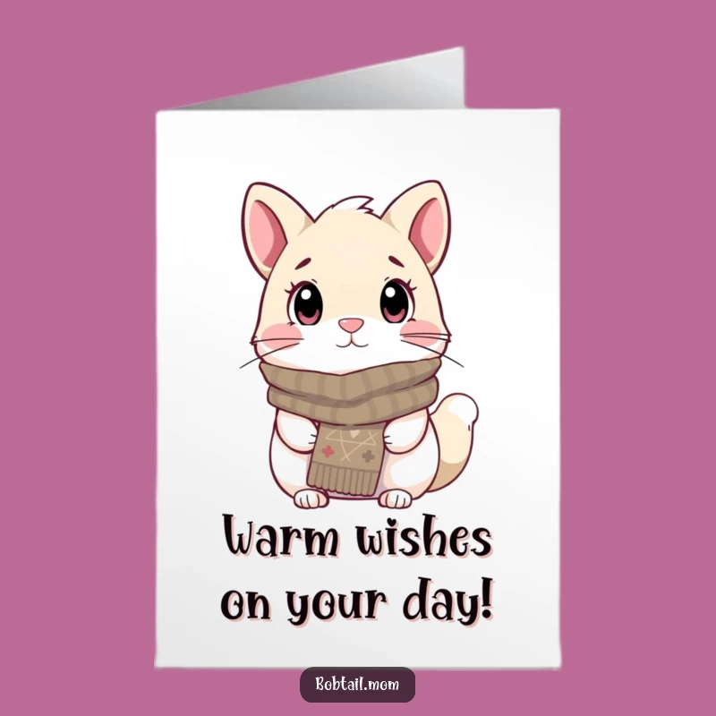 Free Printable Bobtail Birthday Card: Cozy Scarf Cat, Cute & Funny Downloadable Gift