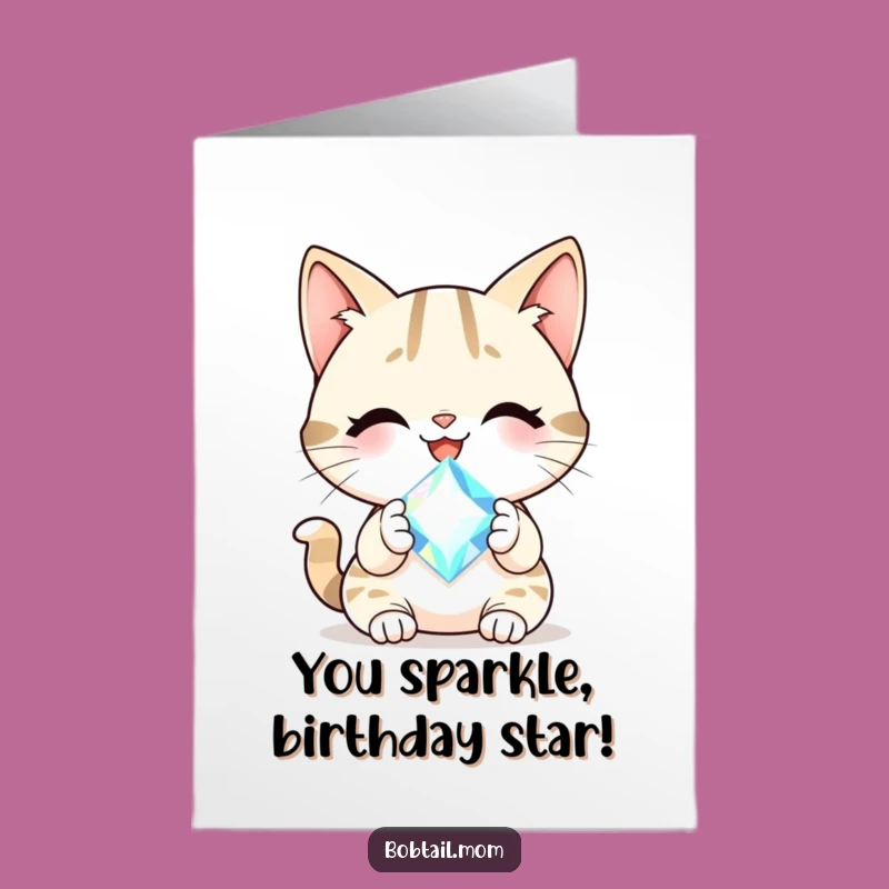 Free Printable Gem Bobtail Cat Birthday Card - Funny DIY Downloadable Gift for a Shining Star