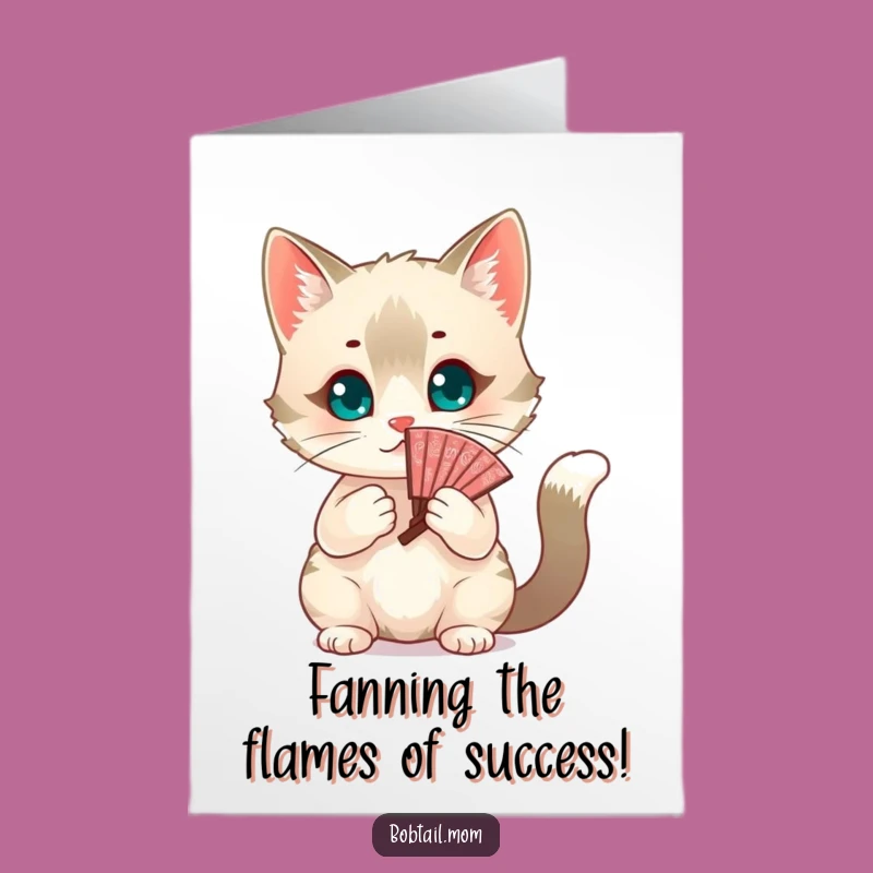 Free Printable Chic Bobtail Cat Congrats Card: Glamorous DIY Downloadable Gift