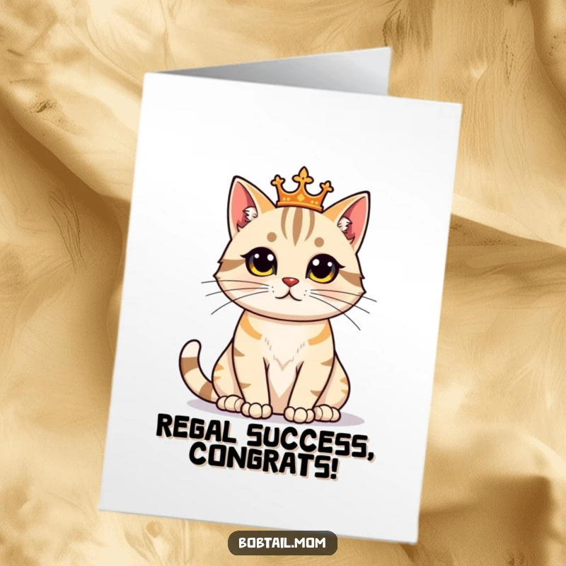 Funny Free Printable Congratulations Card: A proud bobtail cat sits regally, offering distinguished congratulations.
