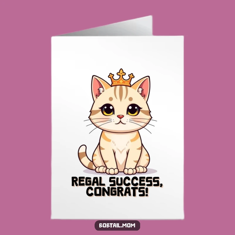 Free Printable Bobtail Cat Congrats Card: Regal Cat Proud Funny Downloadable Gift