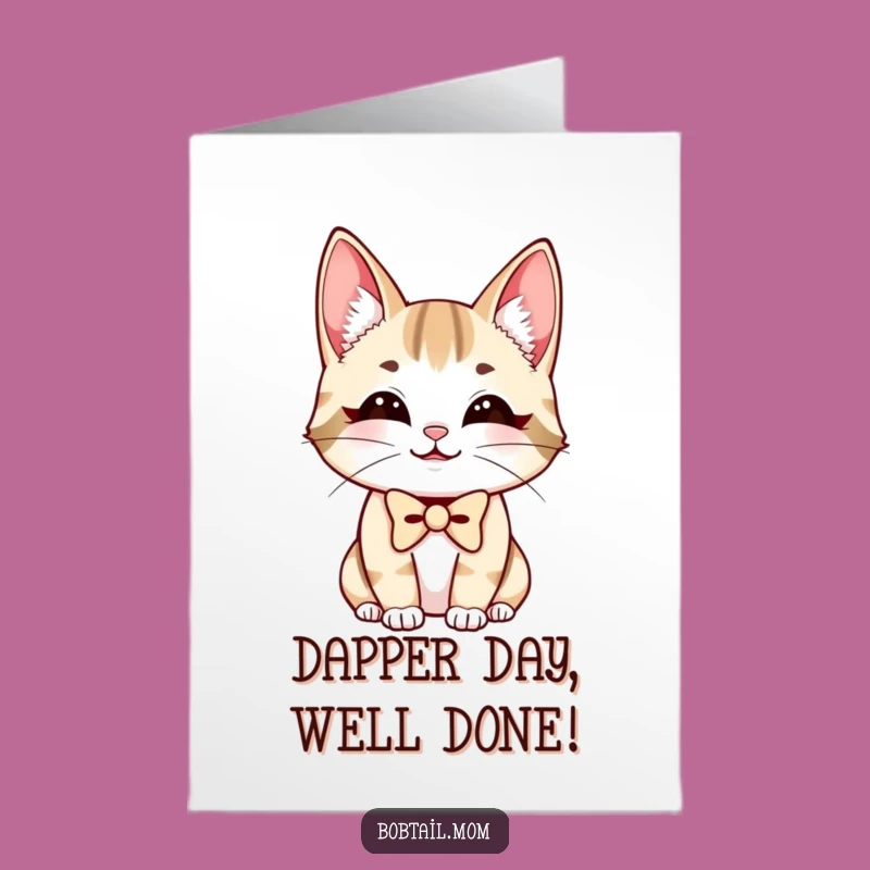 Free Printable Bobtail Cat Congratulations Card: Dapper Bowtie Cat Funny Downloadable Gift