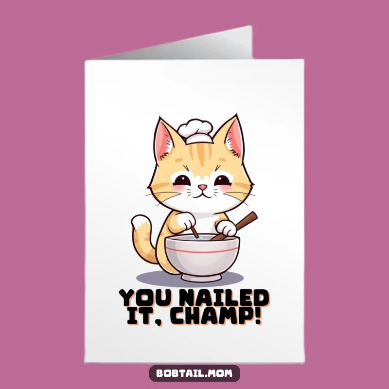 Free Printable Chef Bobtail Cat Congrats Card - Funny DIY Downloadable Gift to Celebrate