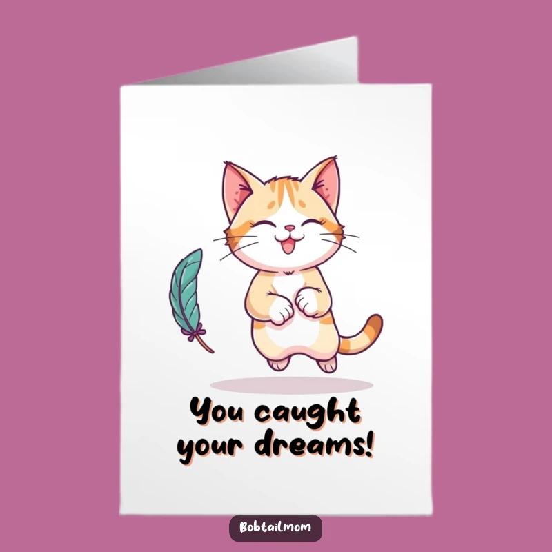 Free Printable Congrats Card: Bobtail Cat Achievement Funny Downloadable Gift