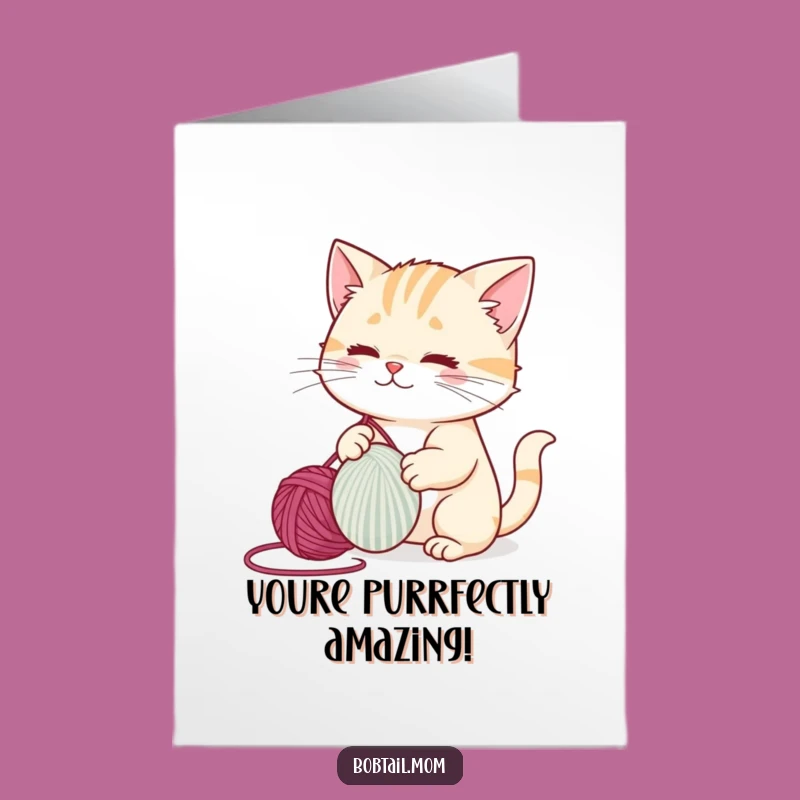 Free Printable Congratulations Card: Bobtail Cat Yarn Fun, Perfect Downloadable Gift
