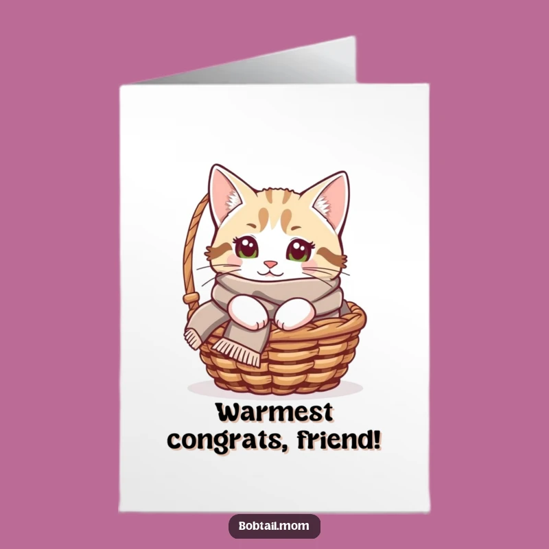 Free Printable Congratulations Card: Cozy Bobtail Cat Scarf - Funny Downloadable Gift