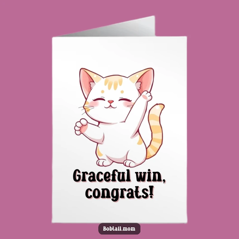 Free Printable Bobtail Cat Congrats Card: Flexible Cat Funny Downloadable Gift