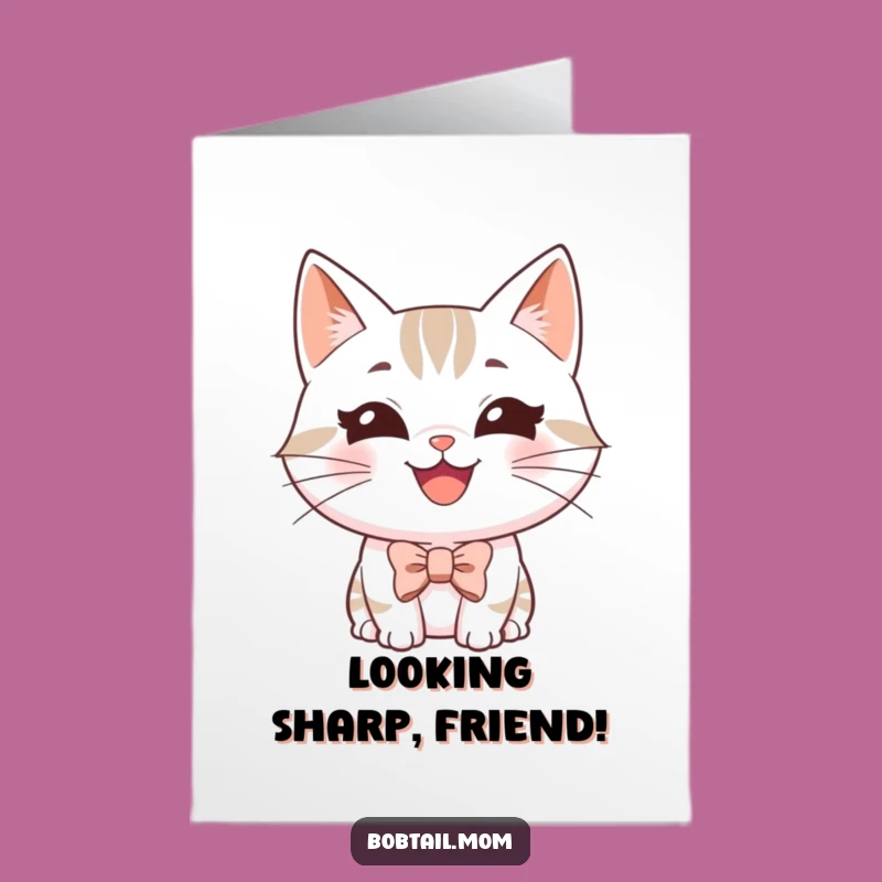 Free Printable Congratulations Card: Bobtail Cat Bowtie - Funny Downloadable Gift