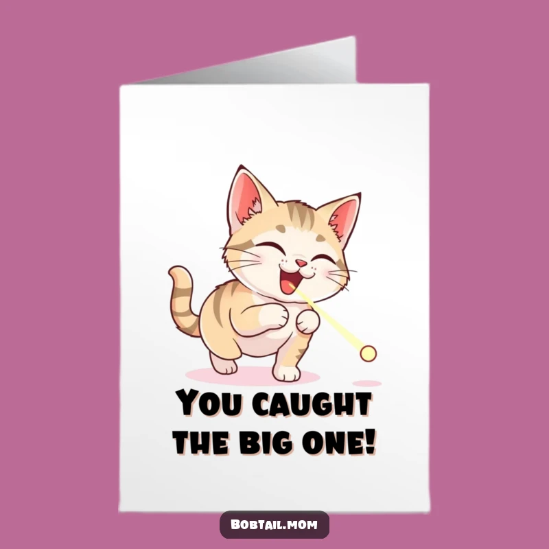 Free Printable Congrats Card: Bobtail Cat Laser Chase! Funny Downloadable Gift.