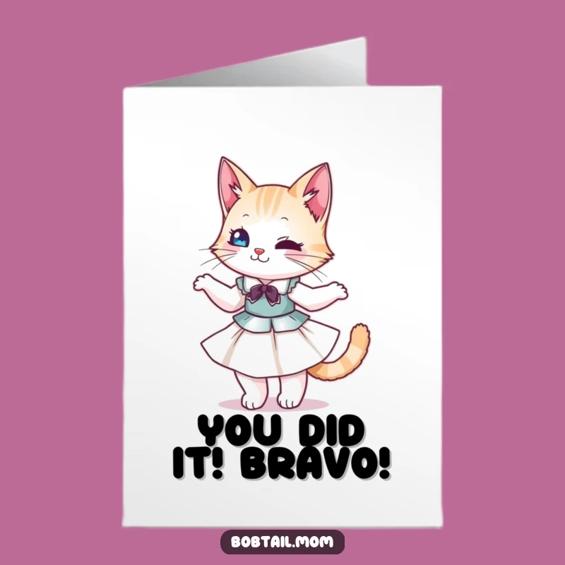 Free Printable Bobtail Cat Congrats Card: Stylish Dancer Funny Downloadable Gift for Any Occasion