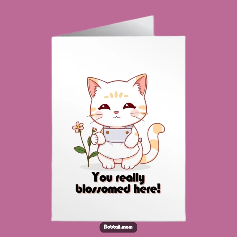 Free Printable Gardener Bobtail Cat Congrats Card: Budding Success DIY Gift
