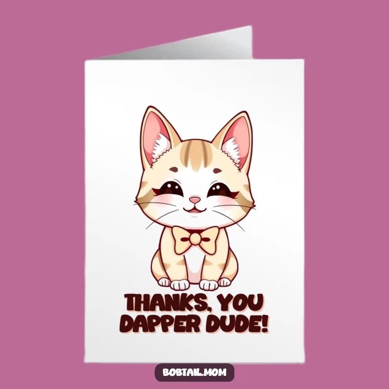 Free Printable Bobtail Cat Thank You Card: Bowtie Cat Graceful Funny Downloadable Gift
