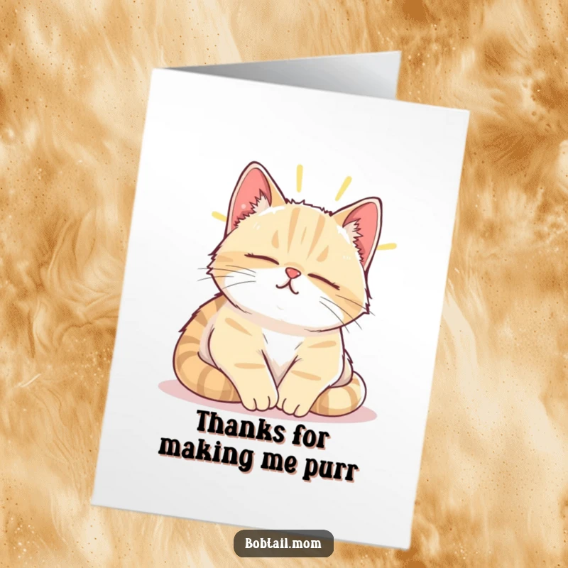 Funny Free Printable Thank You Card: Bobtail cat peacefully napping in a sunbeam, showing thanks with sweet repose.