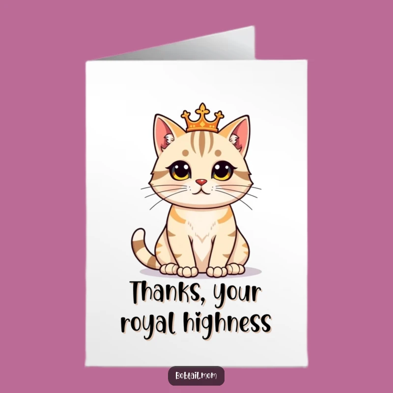 Free Printable Bobtail Cat Thank You Card: Regal Cat Proud Funny Downloadable Gift