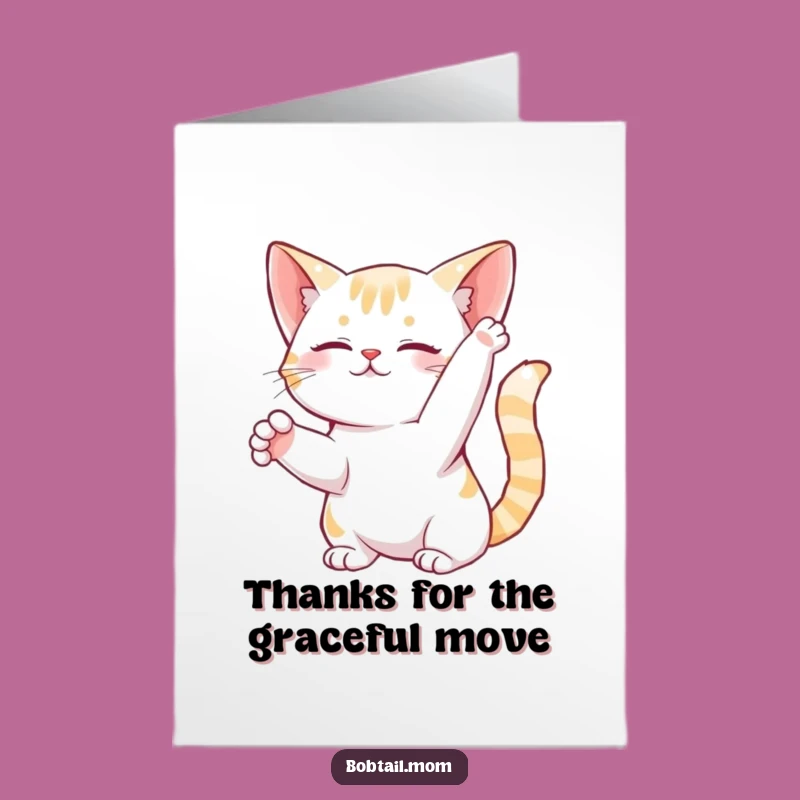 Free Printable Bobtail Cat Thank You Card: Stretchy Cat Funny Downloadable Gift