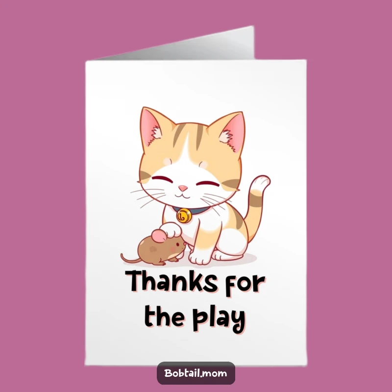 Free Printable Playful Bobtail Cat Thank You Card - Funny DIY Downloadable Gift for Appreciation