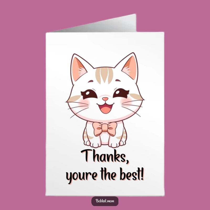 Free Printable Thank You Card: Bobtail Cat Bowtie - Humorous Downloadable Gift