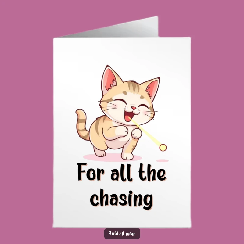 Free Printable Thank You Card: Bobtail Cat Laser Mania! Funny Downloadable Gift.