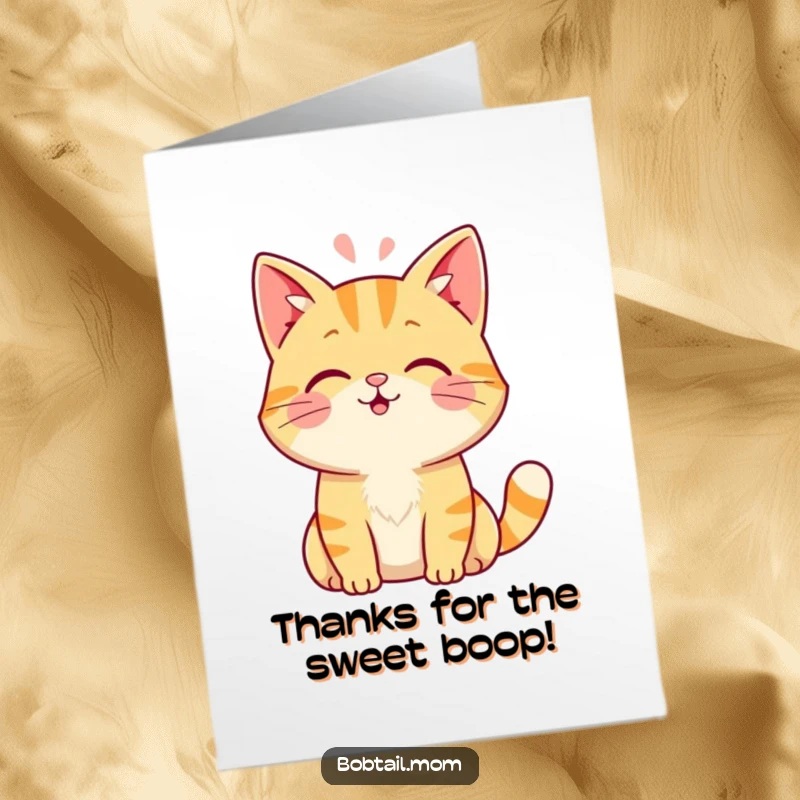 Funny Free Printable Thank You Card: A friendly Bobtail cat delivering a soft and affectionate head boop.