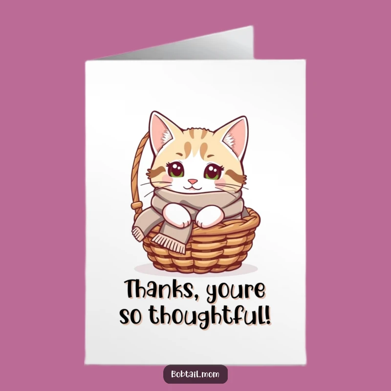 Free Printable Thank You Card: Cozy Bobtail Cat Scarf - Humorous Downloadable Gift
