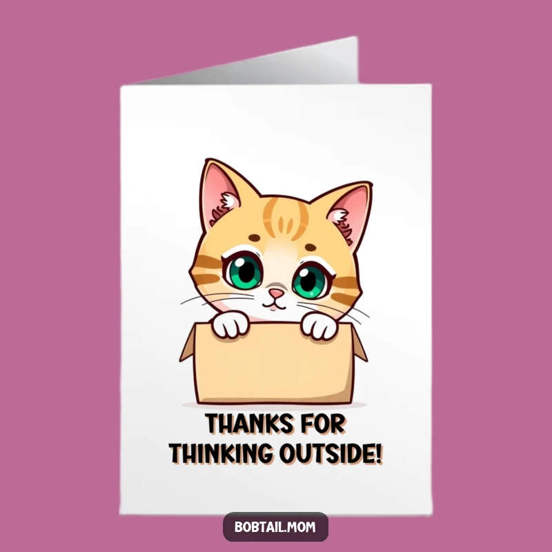 Free Printable Thank You Card: Curious Bobtail Cat Peeking - Heartfelt Downloadable Gratitude!