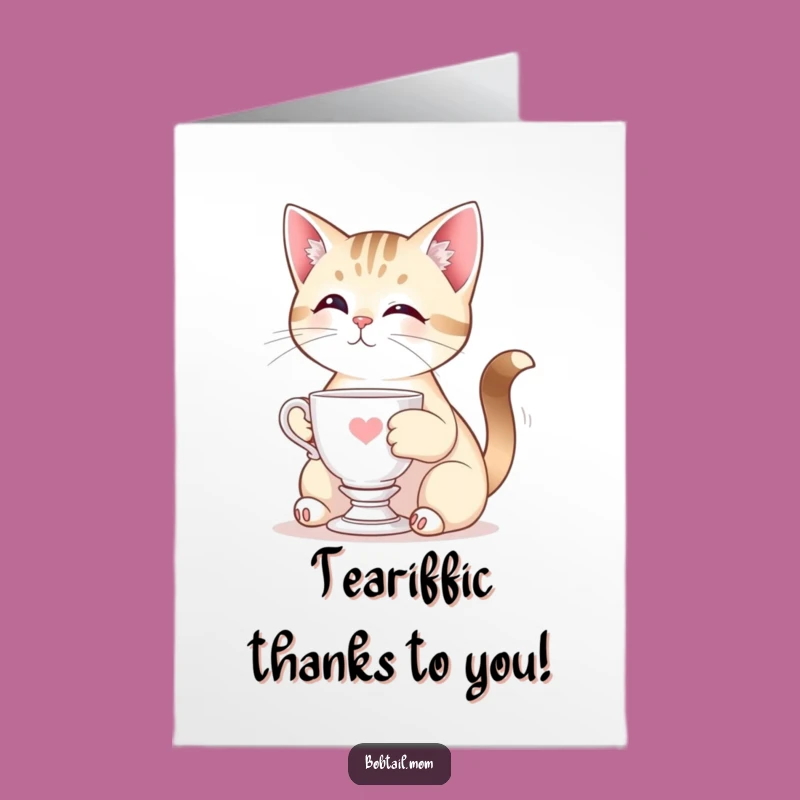 Free Printable Elegant Bobtail Cat Teacup Thank You Card - Funny Downloadable Gift