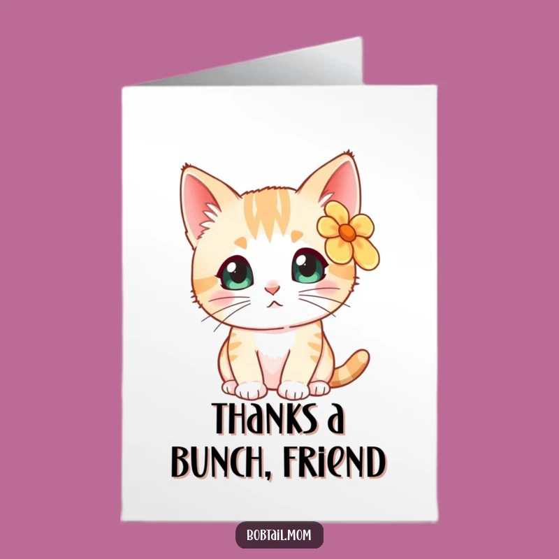 Free Printable Floral Bobtail Cat Thank You Card - Cute DIY Downloadable Gift for Gratitude