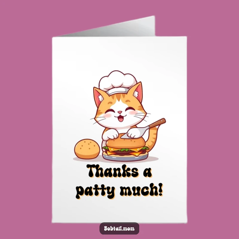 Free Printable Thank You Card: Funny Bobtail Chef Cat - Deliciously Grateful - DIY Gift