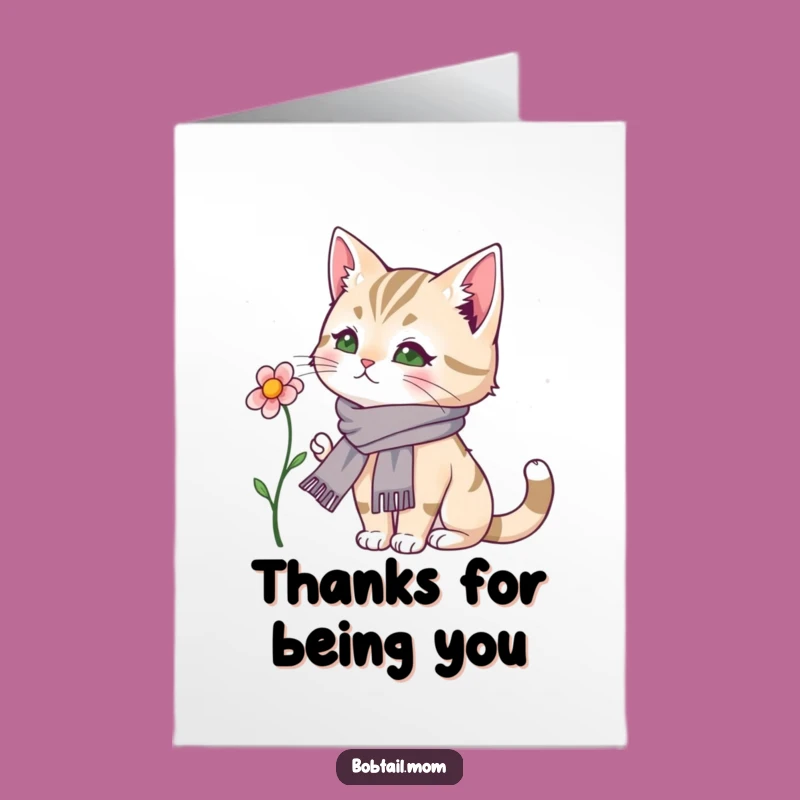 Free Printable Thank You Card: Fancy Bobtail Cat Scarf - Downloadable Art!