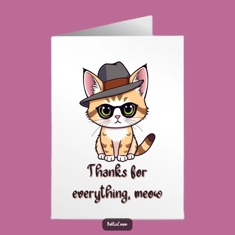 Cat Thank You Card Free Printable: Hat Pose Downloadable Gift
