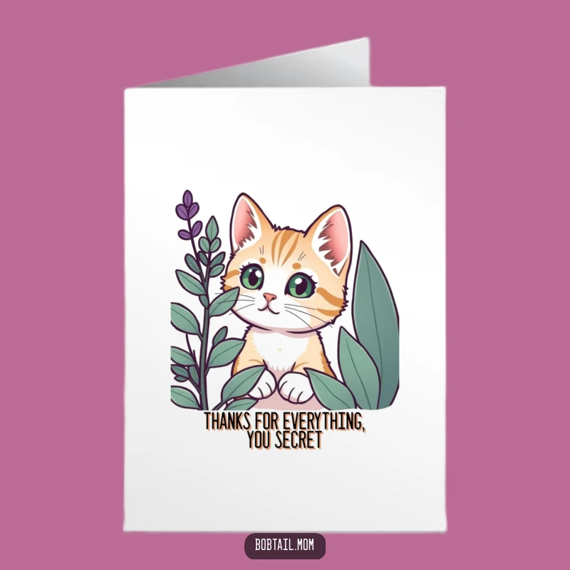 Free Printable Bobtail Cat Thank You Card: Funny Curious Cat Appreciation Card