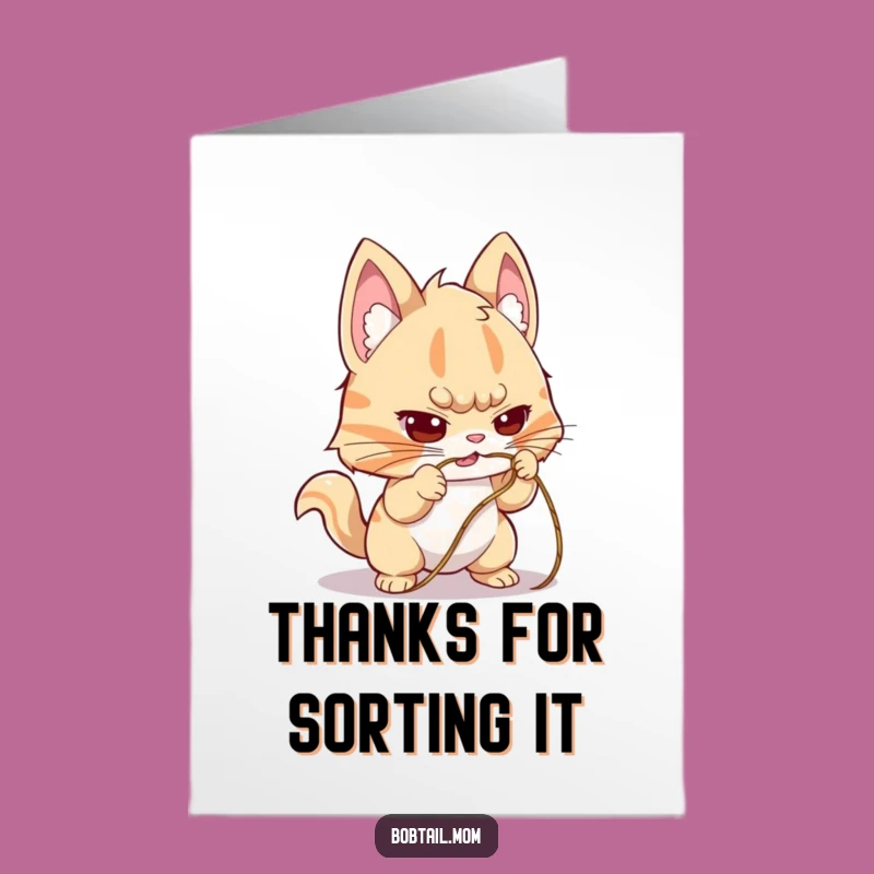 Free Printable Bobtail Thank You Card: Determined Cat String Puzzle, Downloadable Thanks