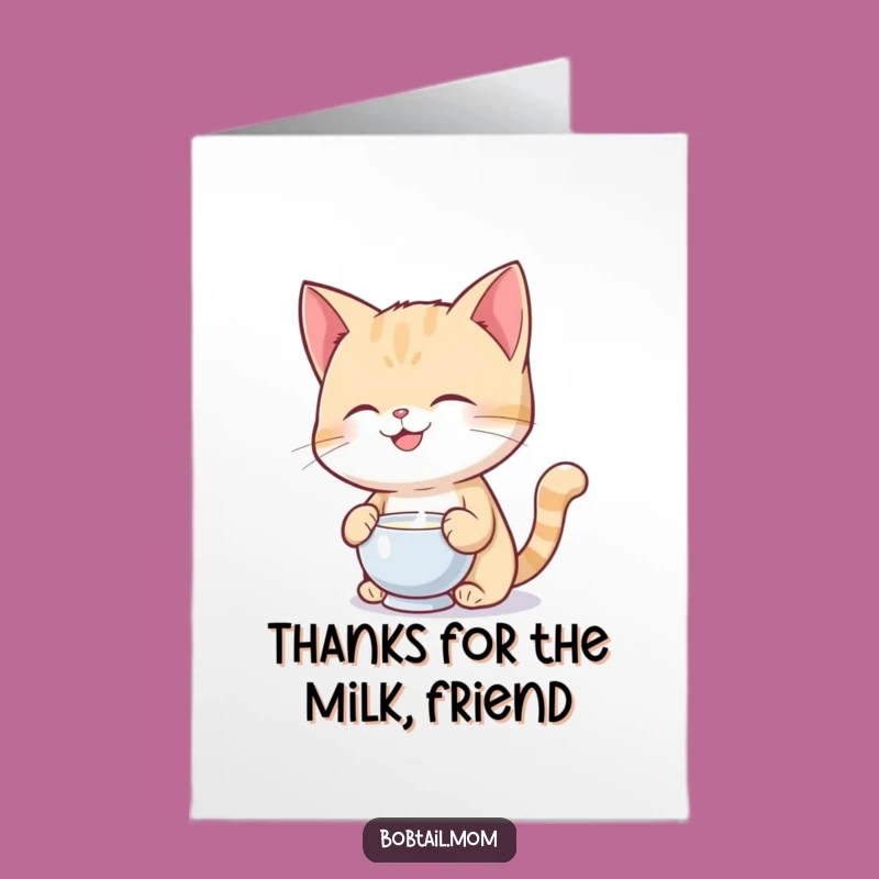 Free Printable Thank You Card: Adorable Bobtail Cat Milk Balance, Heartfelt Downloadable Gift