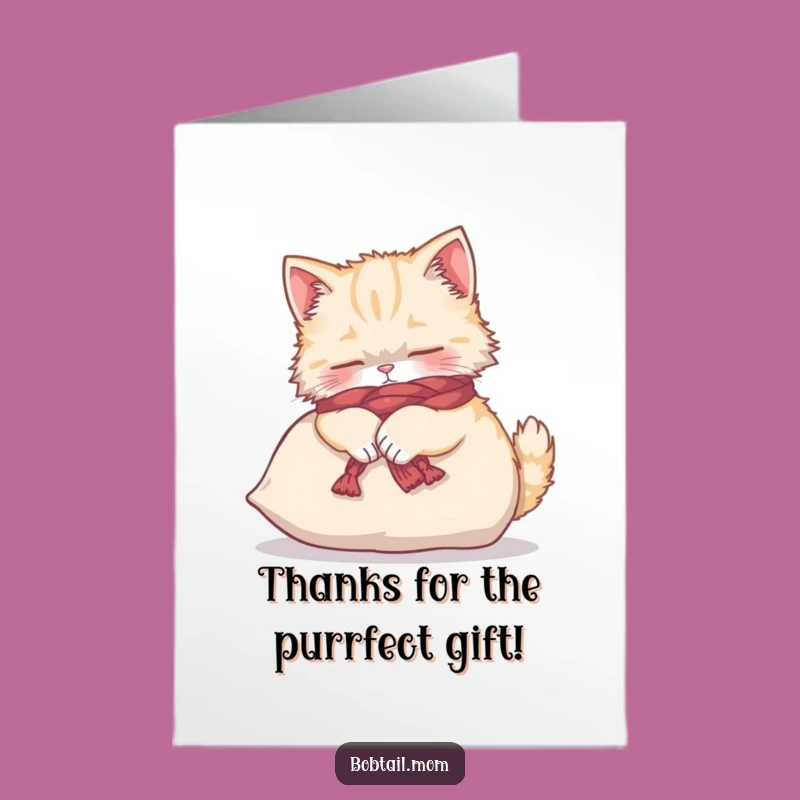 Free Printable Bobtail Cat Thank You Card: Funny Kneading Cat Appreciation Card