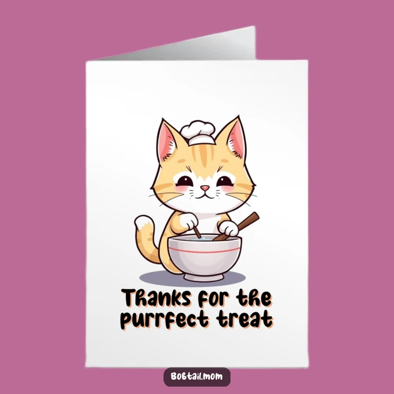 Free Printable Chef Bobtail Cat Thank You Card - Funny DIY Downloadable Gift for Appreciation