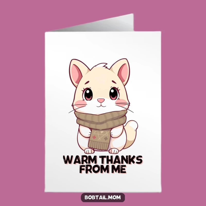 Free Printable Bobtail Thank You Card: Cozy Scarf Cat, Heartfelt Downloadable Thanks