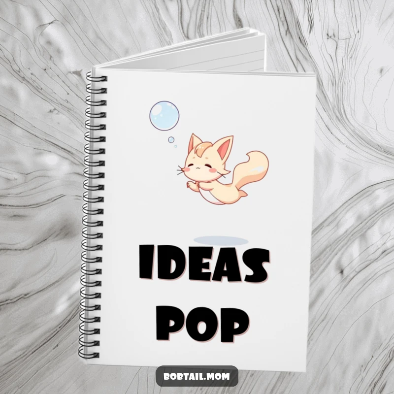 Funny Bobtail Notebook with a dog mid-leap catching a bubble, perfect for jotting down ideas with a touch of playful humor.
