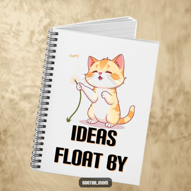 Funny Bobtail Cat Notebook: A Bobtail cat playfully chases dandelion fluff, inspiring funny notes and whimsical journaling.