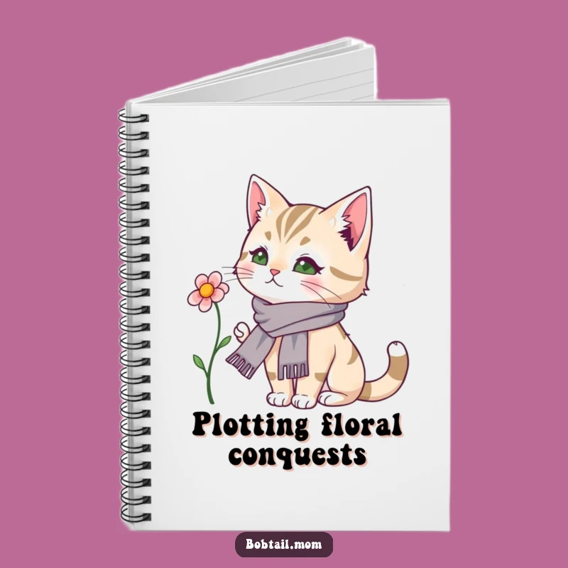 Funny Bobtail Cat Notebook: Dainty Scarf Journal for Flower Lovers, Creative Funny Gift