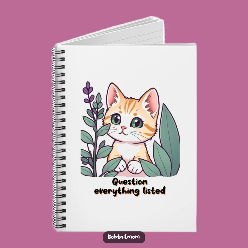 Funny Bobtail Cat Plant Peek Notebook - Jot Down Secrets with Feline Flair