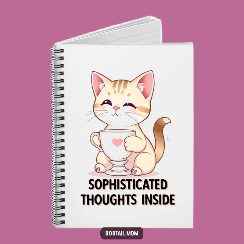 Funny Bobtail Cat Teacup Notebook - Jot Down Elegant & Hilarious Notes