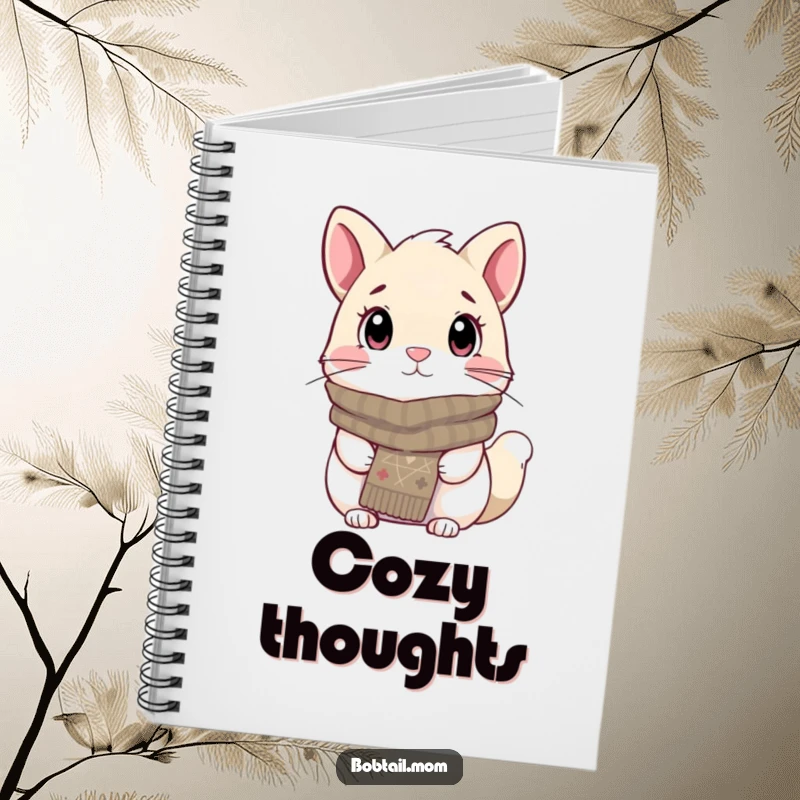 Funny Bobtail Notebook with a dog wearing a knitted scarf, looking cozy and attentive, perfect for jotting down notes with warmth.