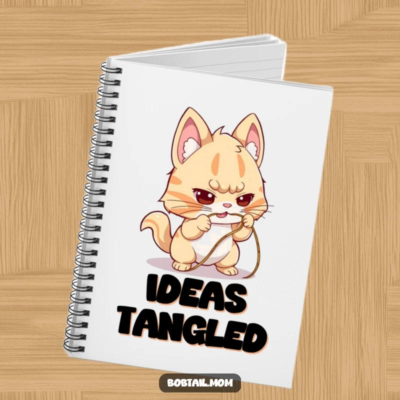 Funny Bobtail Notebook with a dog with a determined expression, untangling a string, perfect for jotting down plans with humor.