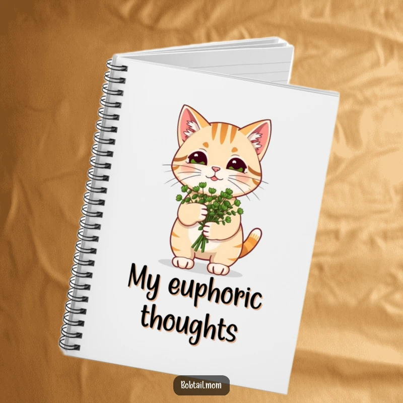 Funny Catnip Bobtail Cat Notebook: Cat carrying catnip, a funny companion for journaling happy thoughts.