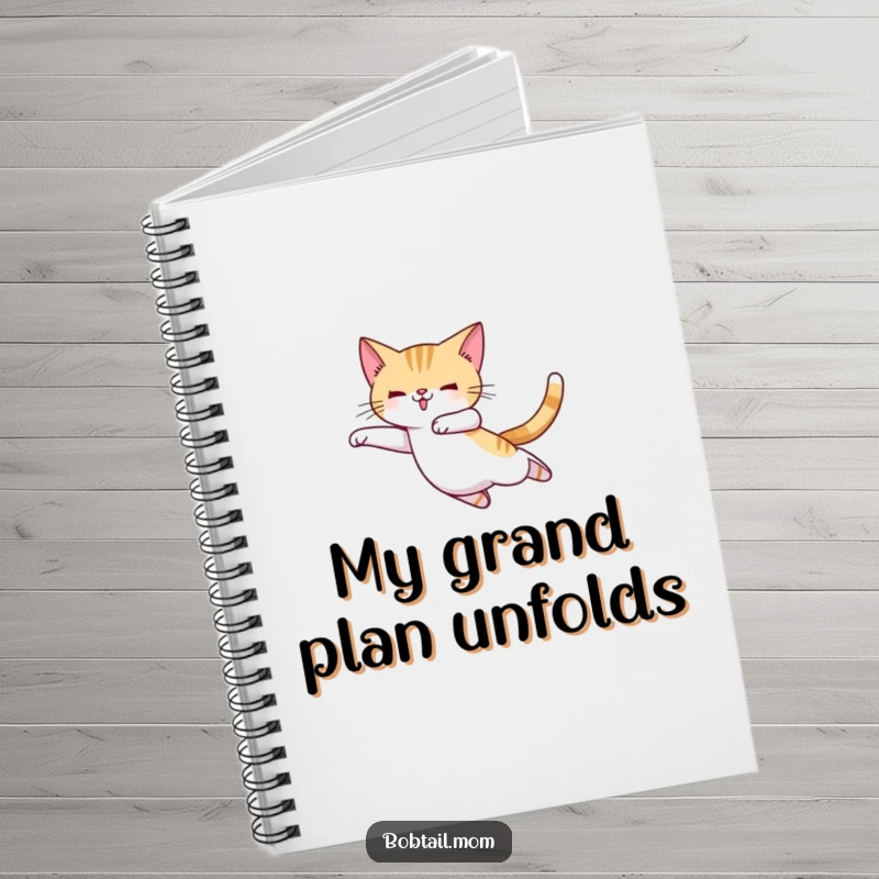 Funny Bobtail cat in ballet slippers, mid-leap, adorning this notebook for jotting down dance notes and creative ideas.