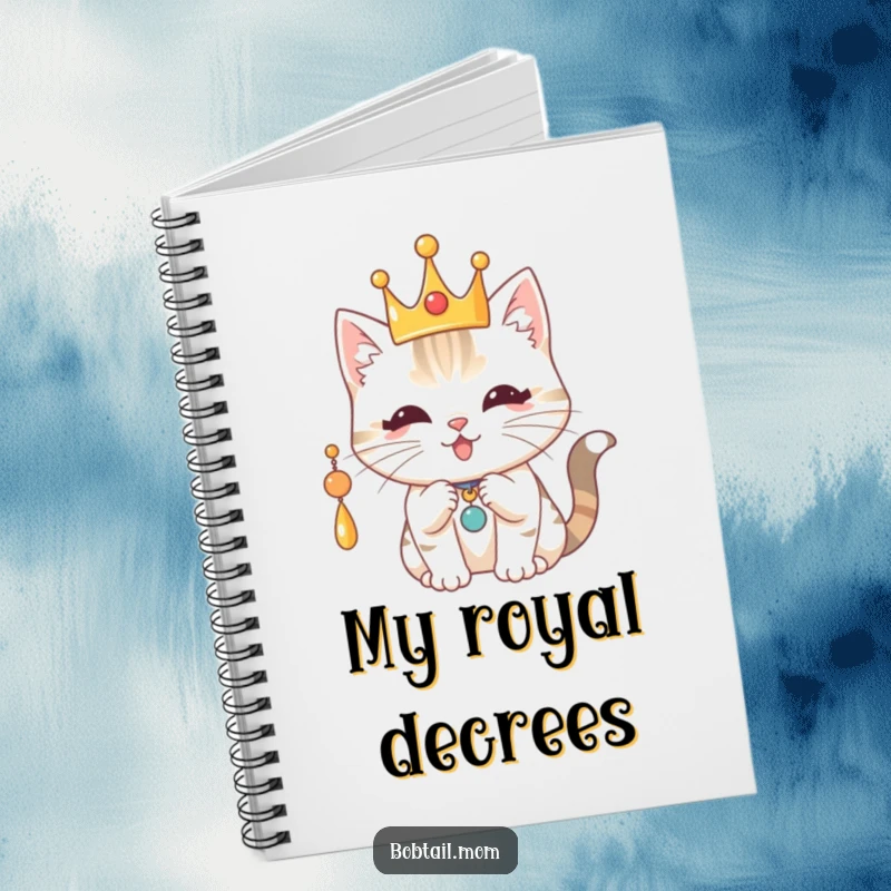Funny Royal Bobtail Cat Notebook: Cat wearing a crown, playfully batting a charm, a funny companion for notes.